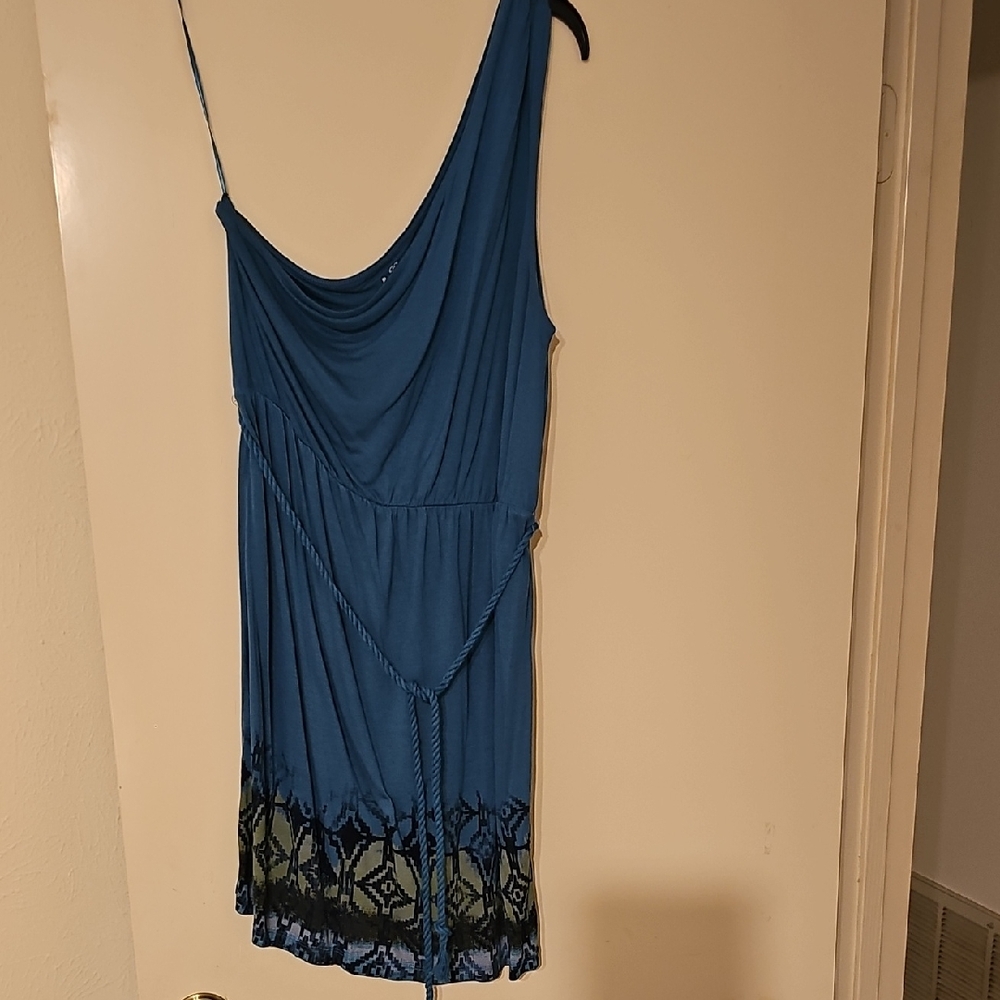 Mudd Asymmetrical Blue Dress with Black and Green Details